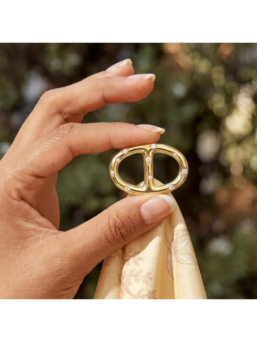 Elegant Oval Silk Scarf Ring - 18K Gold Plated Accessory for Women